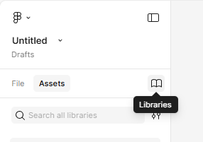 A screenshot of the Figma menu with the 'assets' tab and 'libraries' highlighted